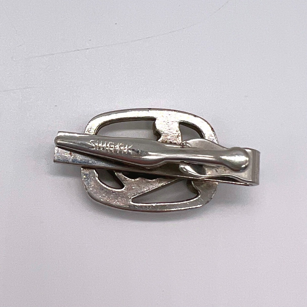 Swank Silvertone Lion Tie Slide Holder 753 Vintage Suit Formal Classic Evening - Picture 4 of 4